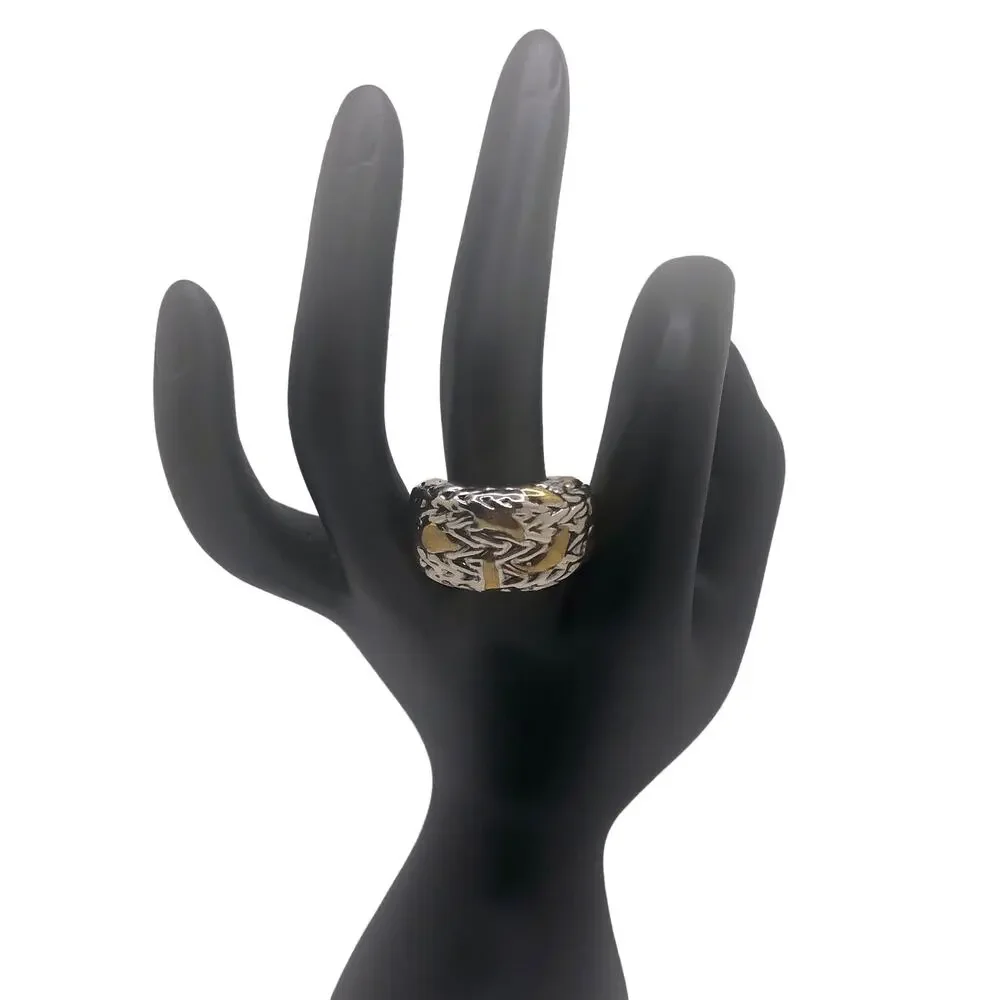 Silver and Gold Abstract Strokes Ring - Size 9